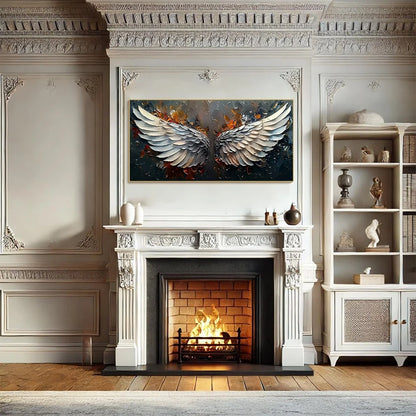ANGELIC WINGS: Textured Symbolic Oil Painting | Abstract mood, soft natural light studio shot