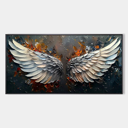 ANGELIC WINGS: Textured Symbolic Oil Painting | hanging in ANGELIC WINGS: Textured Symbolic Oil Painting featuring layered textured brushwork in refined tones; abstract composition with rich palett...