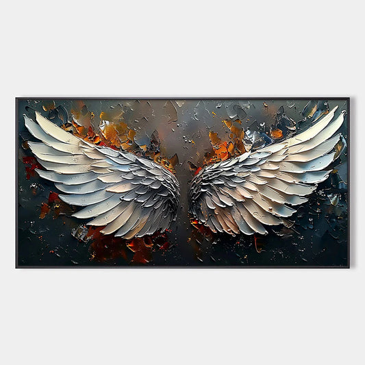 ANGELIC WINGS: Textured Symbolic Oil Painting | hanging in ANGELIC WINGS: Textured Symbolic Oil Painting featuring layered textured brushwork in refined tones; abstract composition with rich palett...