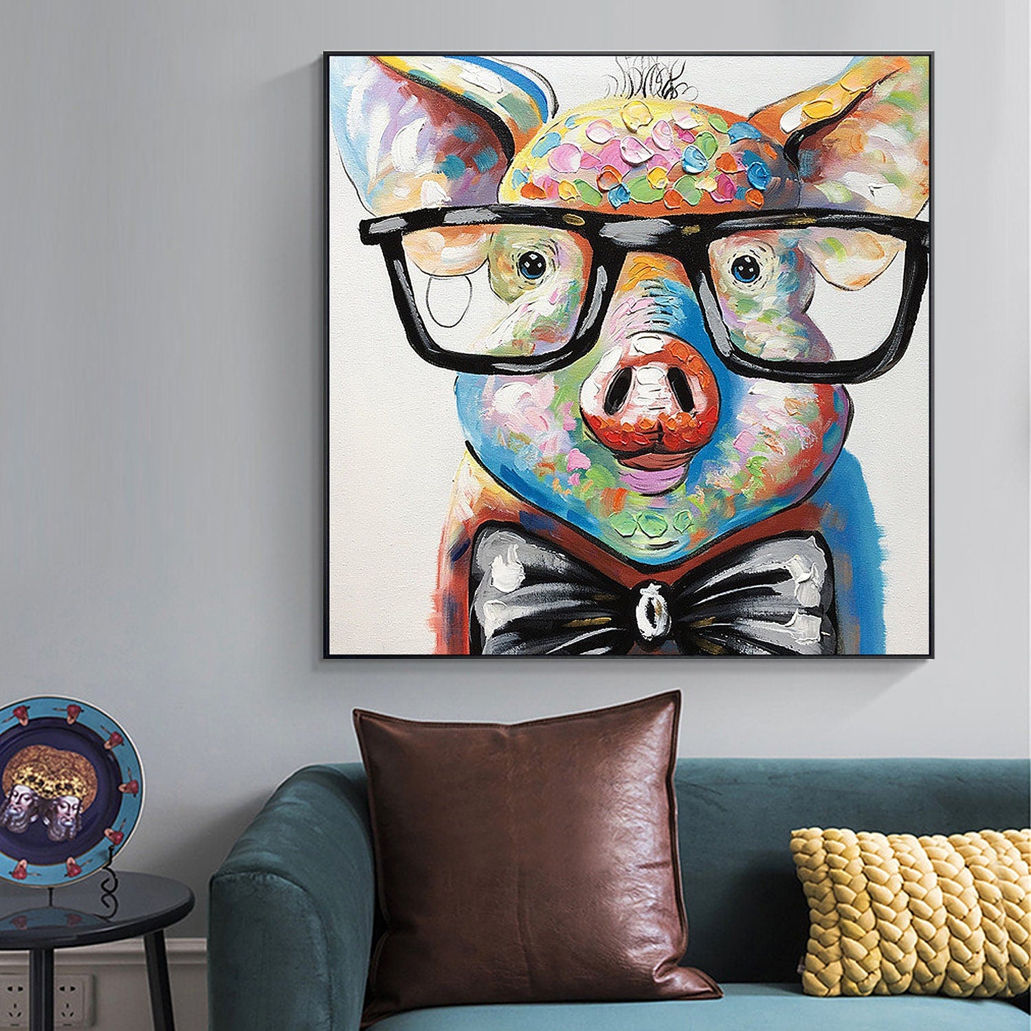 Animal original acrylic Pig Paintings On Canvas Extra Large nursery Pictures wal #2
