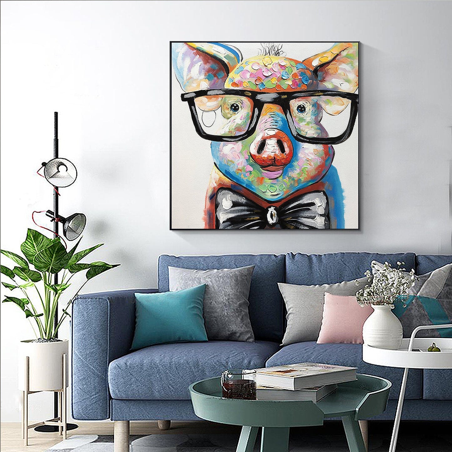 Animal original acrylic Pig Paintings On Canvas Extra Large nursery Pictures wal #5