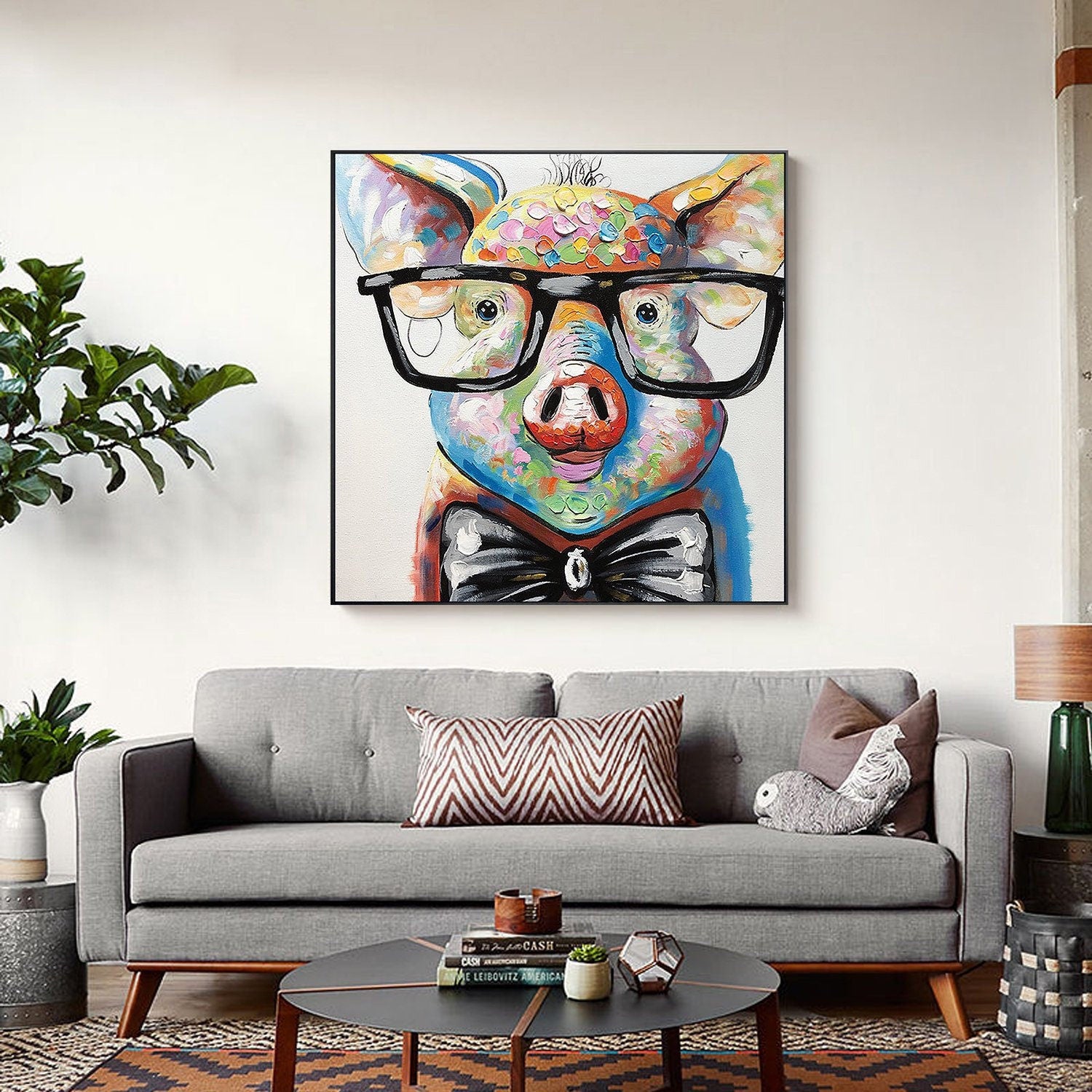 Animal original acrylic Pig Paintings On Canvas Extra Large nursery Pictures wal #1