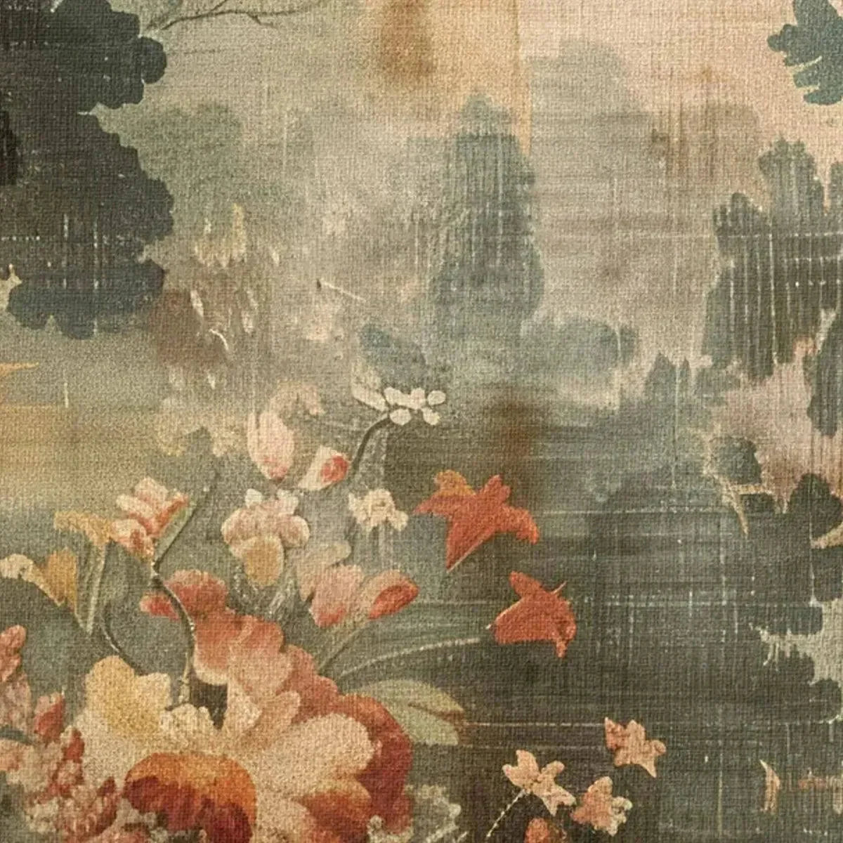 ANTIQUE FOREST TAPESTRY PANORAMIC: Forest Tapestry Painting, Panoramic Wall Art | rectangular format, hand-painted canvas edge