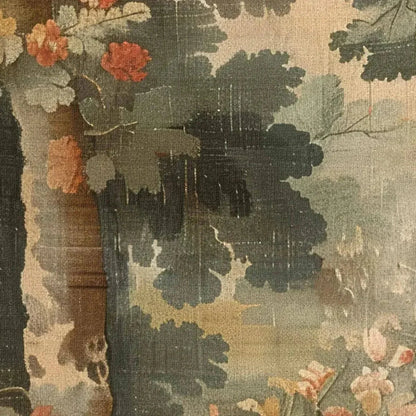ANTIQUE FOREST TAPESTRY PANORAMIC: Forest Tapestry Painting, Panoramic Wall Art | black frame version on white wall