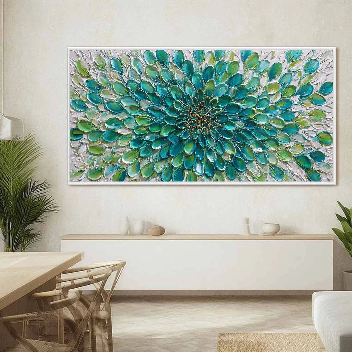 AQUA BLOOM: Textured Impasto Floral Oil Painting | Abstract closeup, raised brushwork detail