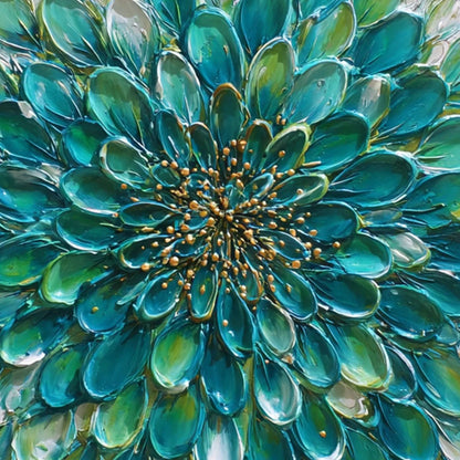 AQUA BLOOM: Textured Impasto Floral Oil Painting | rectangular format, hand-painted canvas edge