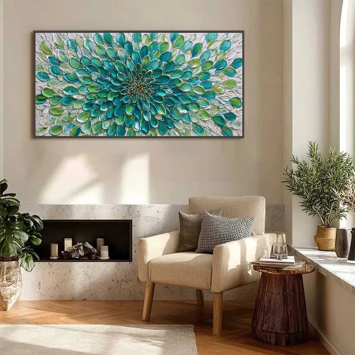 AQUA BLOOM: Textured Impasto Floral Oil Painting | rolled canvas, ready for custom framing