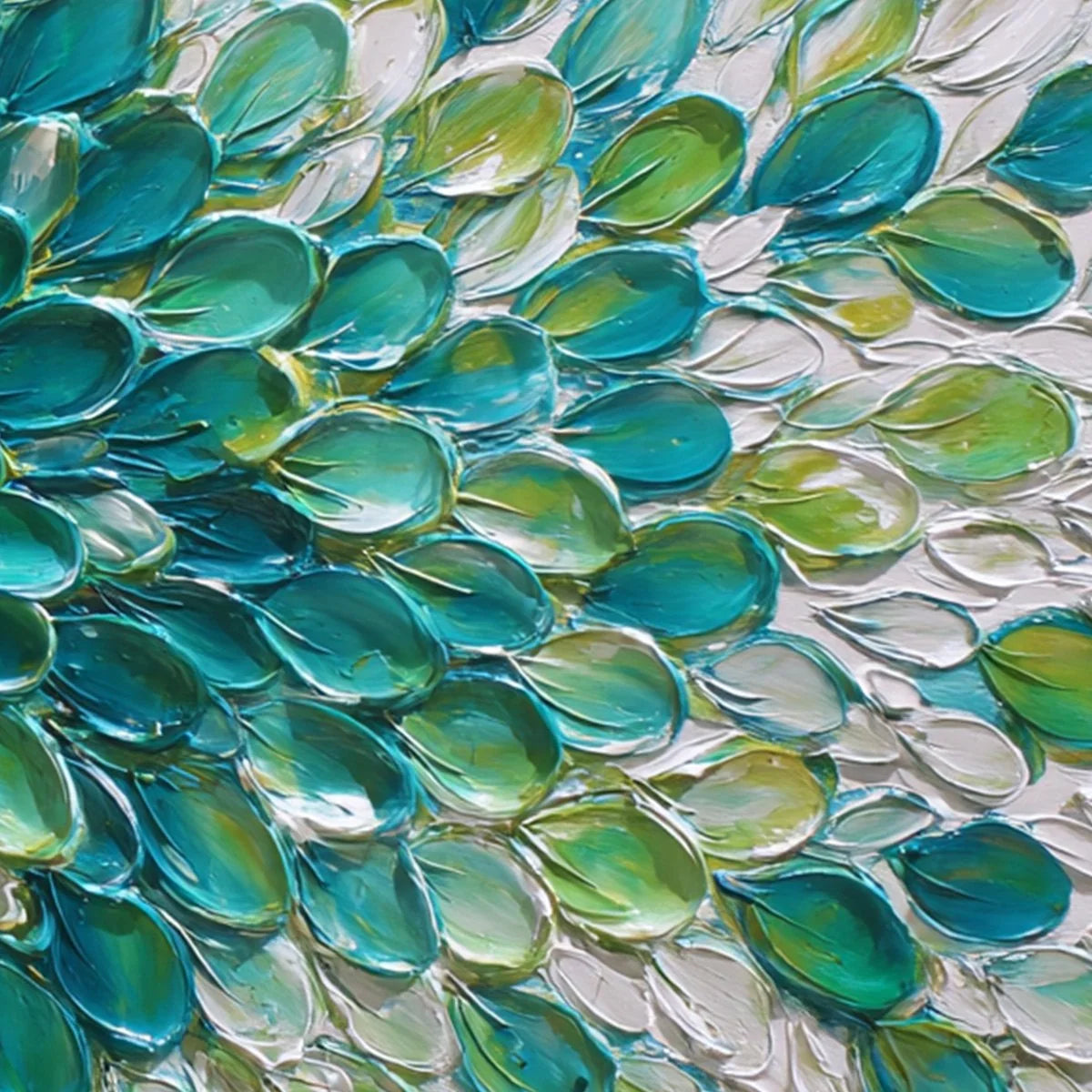 AQUA BLOOM: Textured Impasto Floral Oil Painting | black frame version on white wall