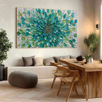 AQUA BLOOM: Textured Impasto Floral Oil Painting | beige palette, original Hand-painted on premium stretched canvas using artist-grade oils; rich layered surface combines smooth gradients with tact...