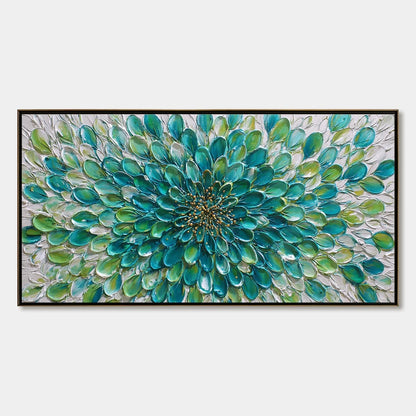 AQUA BLOOM: Textured Impasto Floral Oil Painting | hanging in AQUA BLOOM: Textured Impasto Floral Oil Painting featuring layered textured brushwork in refined tones; abstract composition with rich ...