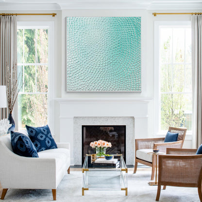 Aqua Green Abstract Textured Wall Art – 3D Hand Painted Canvas, Modern Minimalis #2