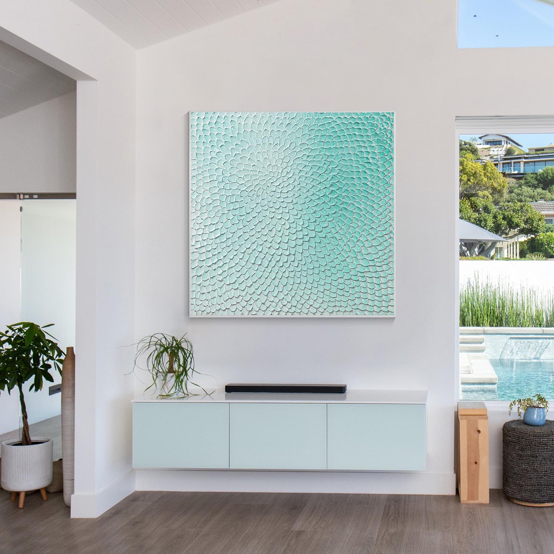 Aqua Green Abstract Textured Wall Art – 3D Hand Painted Canvas, Modern Minimalis #3