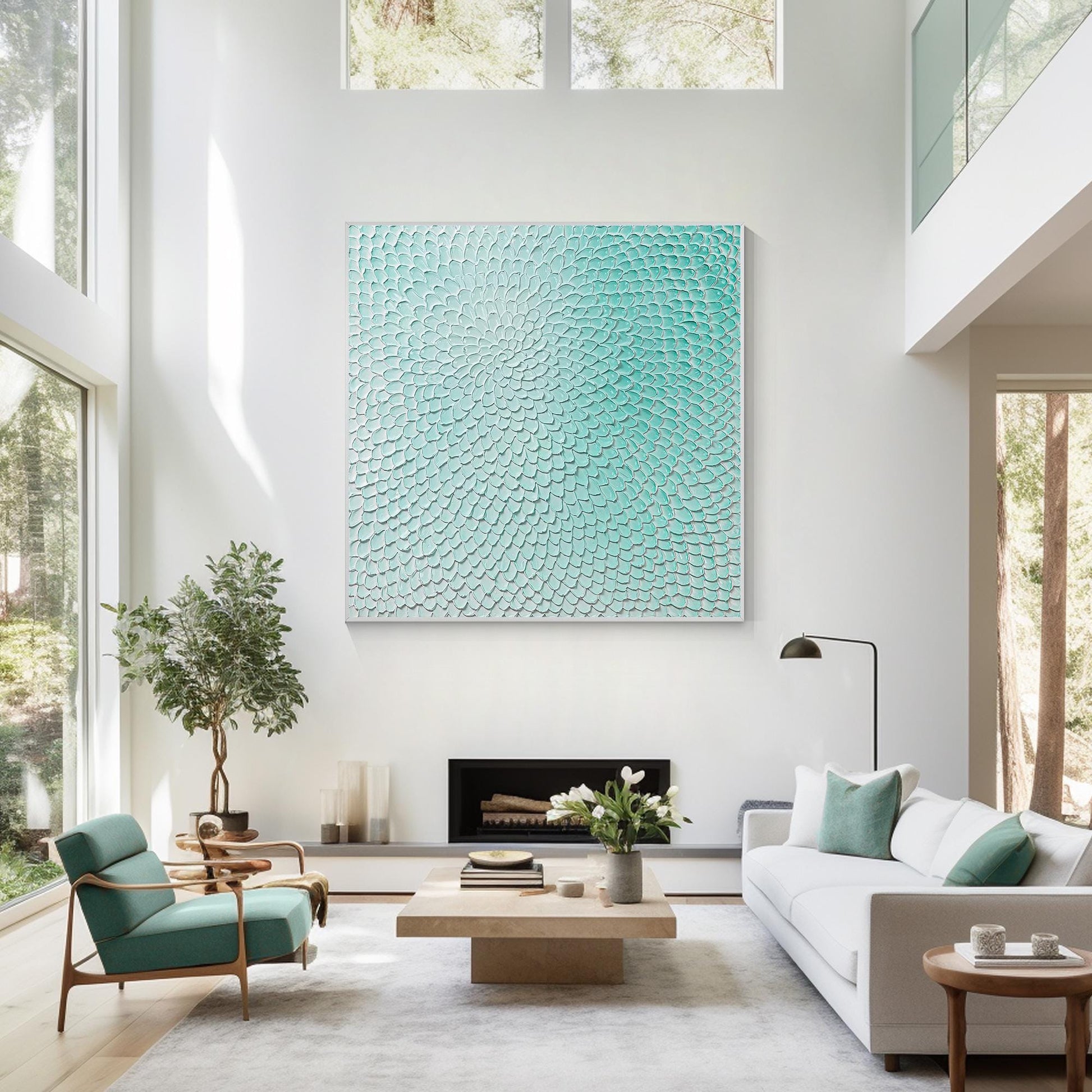 Aqua Green Abstract Textured Wall Art – 3D Hand Painted Canvas, Modern Minimalis #4