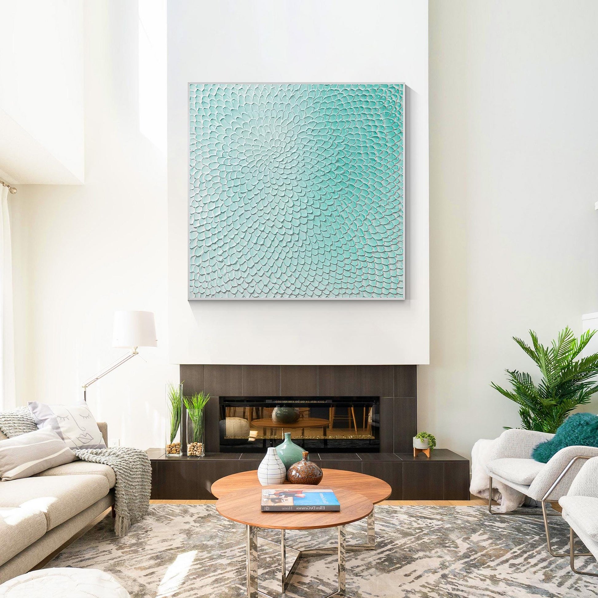 Aqua Green Abstract Textured Wall Art – 3D Hand Painted Canvas, Modern Minimalis #5