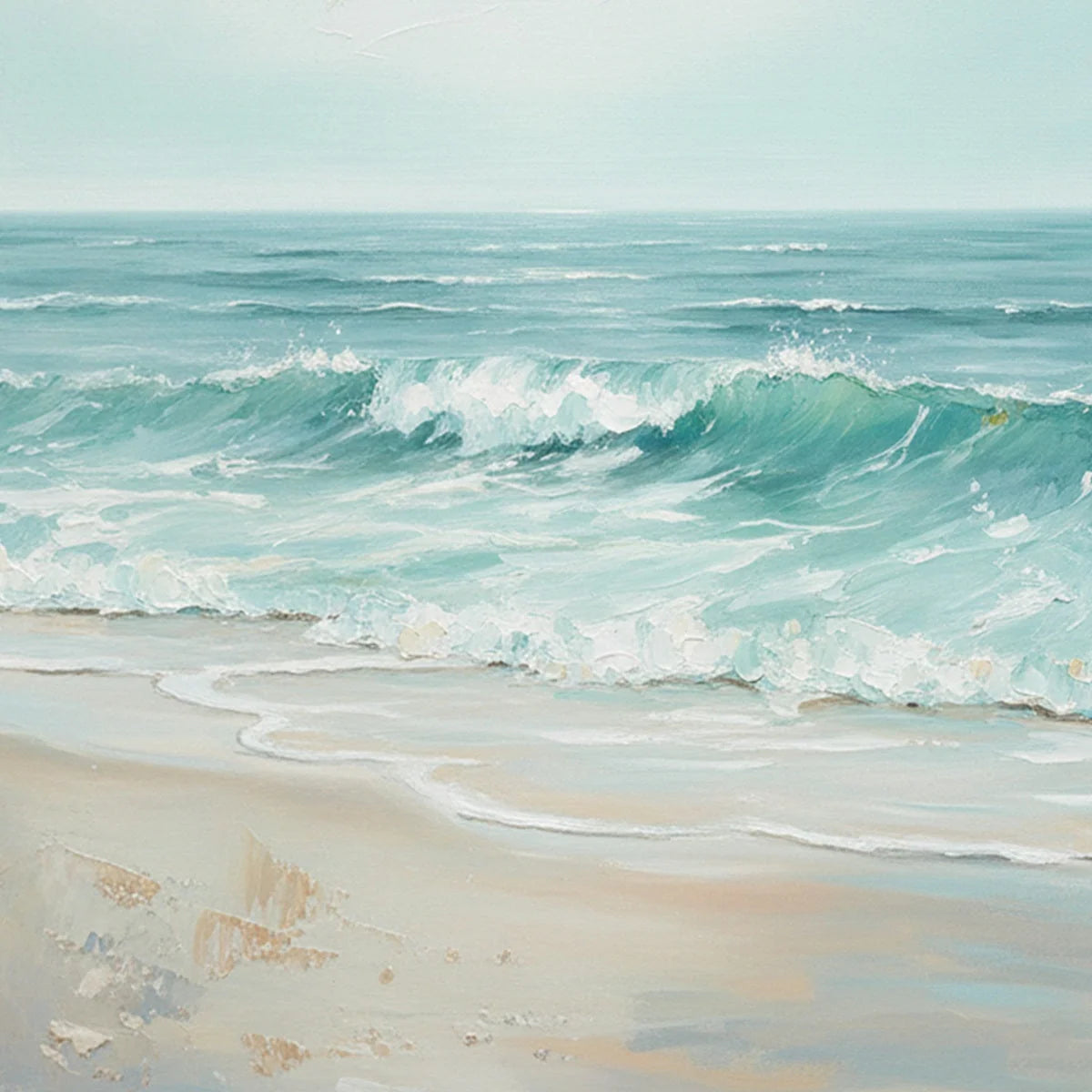 AQUA HORIZON: Textured Vertical Seascape Oil Painting | rectangular format, hand-painted canvas edge