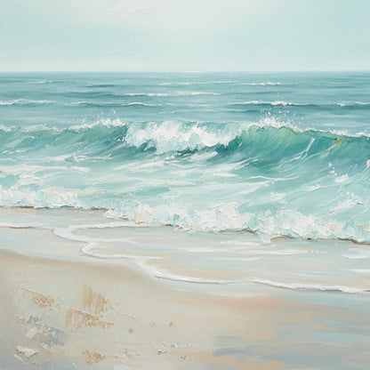 AQUA HORIZON: Textured Vertical Seascape Oil Painting | rectangular format, hand-painted canvas edge