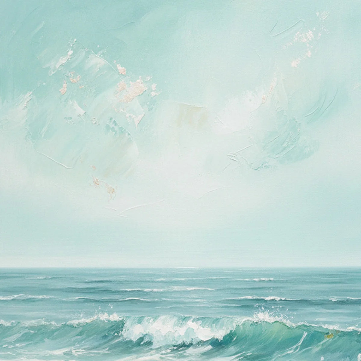 AQUA HORIZON: Textured Vertical Seascape Oil Painting | rolled canvas, ready for custom framing