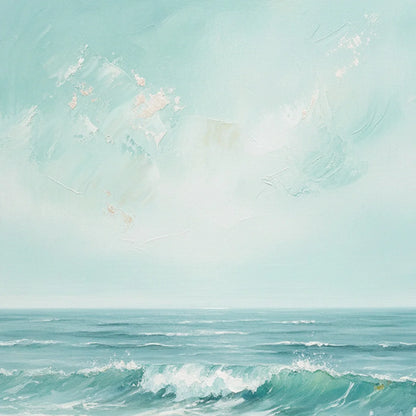 AQUA HORIZON: Textured Vertical Seascape Oil Painting | rolled canvas, ready for custom framing