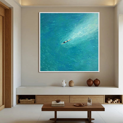 AQUA SOLITUDE: Minimalist Ocean Scene Oil Painting | Minimalist closeup, raised brushwork detail