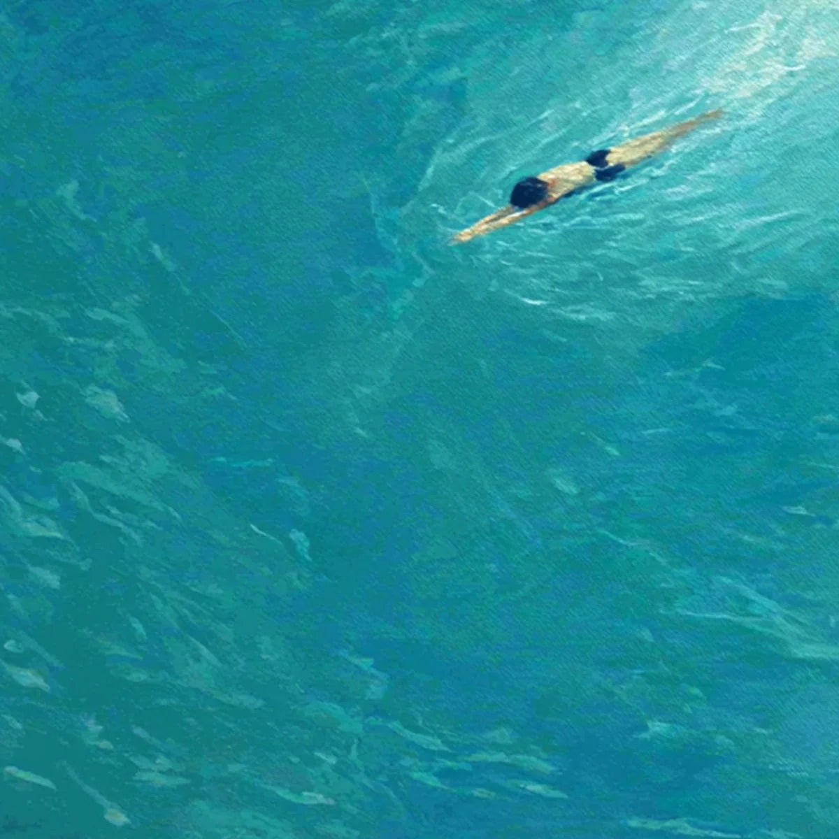 AQUA SOLITUDE: Minimalist Ocean Scene Oil Painting | rectangular format, hand-painted canvas edge