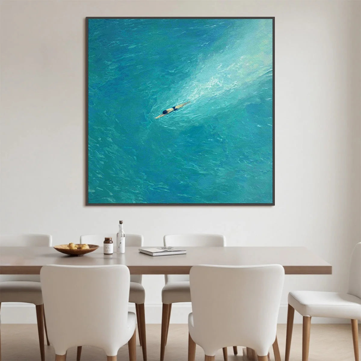 AQUA SOLITUDE: Minimalist Ocean Scene Oil Painting | rolled canvas, ready for custom framing