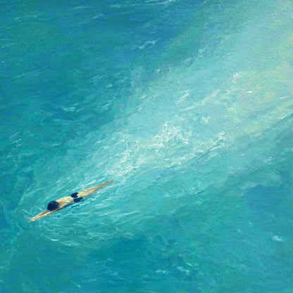 AQUA SOLITUDE: Minimalist Ocean Scene Oil Painting | black frame version on white wall