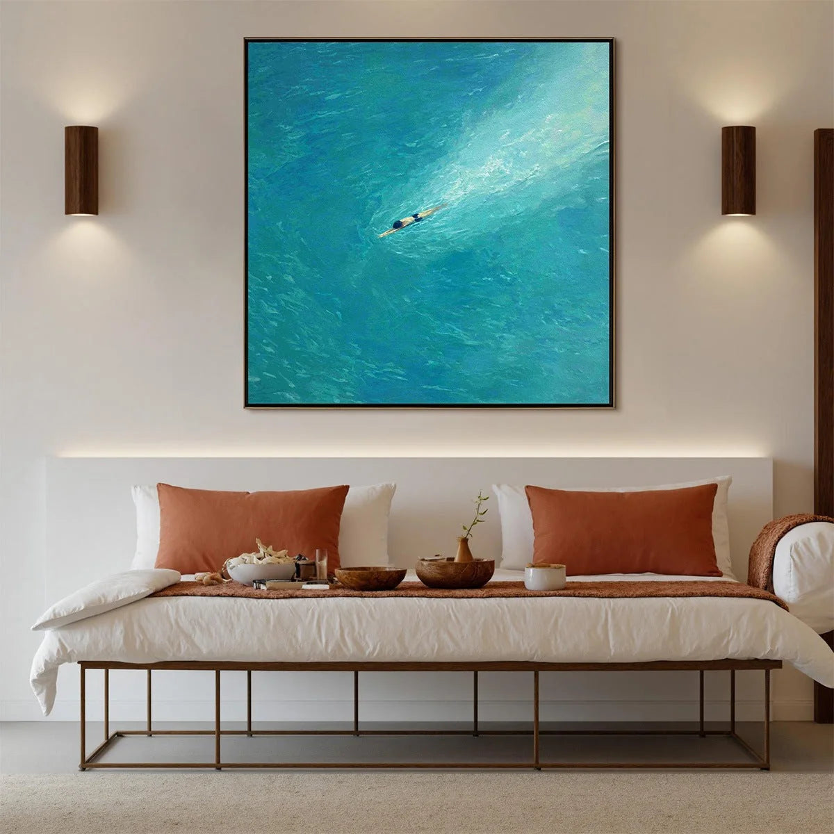 AQUA SOLITUDE: Minimalist Ocean Scene Oil Painting | blue palette, original Hand-painted on premium stretched canvas using artist-grade oils; rich layered surface combines smooth gradients with tac...