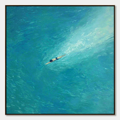 AQUA SOLITUDE: Minimalist Ocean Scene Oil Painting | hanging in AQUA SOLITUDE: Minimalist Ocean Scene Oil Painting featuring layered textured brushwork in refined tones; minimalist composition with...