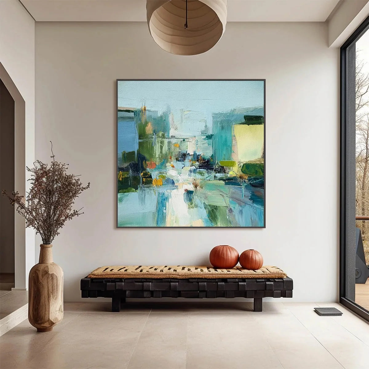 AQUAMARINE CITY: Textured Abstract Cityscape Oil Painting | Abstract closeup, raised brushwork detail