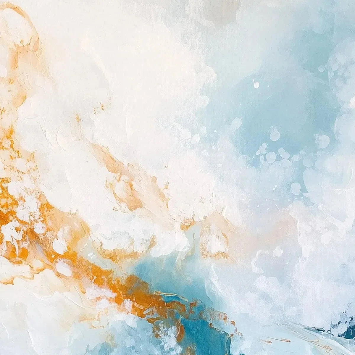 AQUAMARINE CREST: Panoramic Abstract Ocean Wave Painting | gold frame stretched on neutral wall