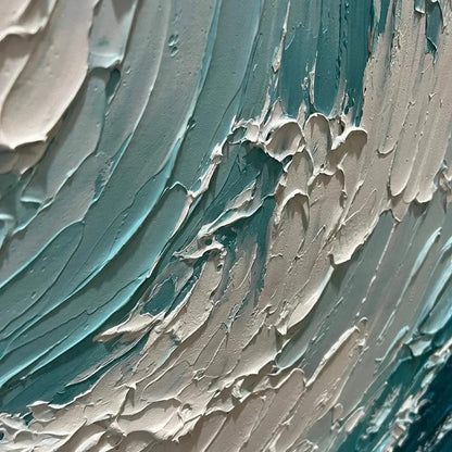 AQUAMARINE CREST: Textured Ocean Wave Painting, Vertical Canvas, Coastal Wall Art | rectangular format, hand-painted canvas edge