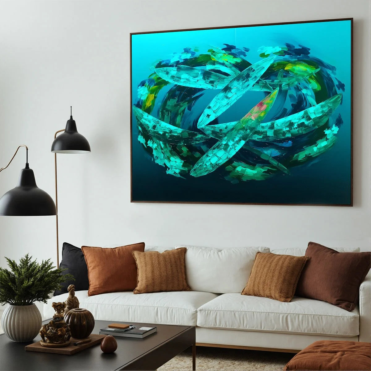 AQUAMARINE DREAM: Textured Abstract Oil Painting in Blues & Greens | rectangular format, hand-painted canvas edge