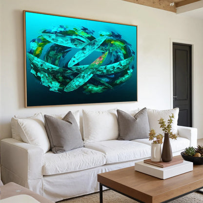 AQUAMARINE DREAM: Textured Abstract Oil Painting in Blues & Greens | rolled canvas, ready for custom framing