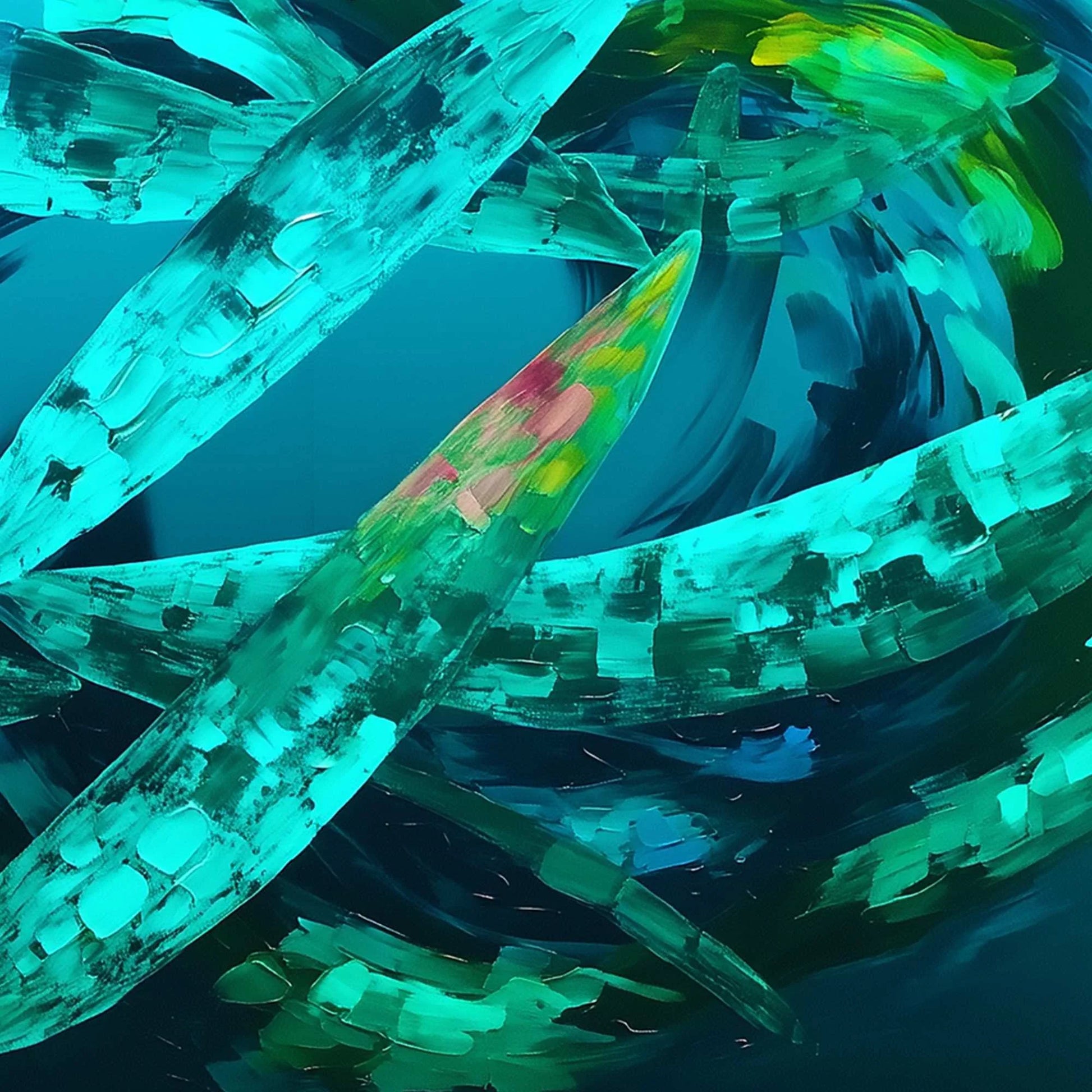 AQUAMARINE DREAM: Textured Abstract Oil Painting in Blues & Greens | Abstract mood, soft natural light studio shot