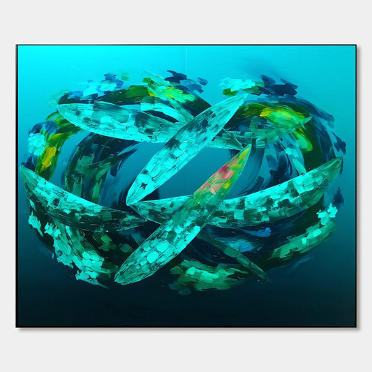 AQUAMARINE DREAM: Textured Abstract Oil Painting in Blues & Greens | hanging in AQUAMARINE DREAM: Textured Abstract Oil Painting in Blues & Greens featuring layered textured brushwork in refined to...