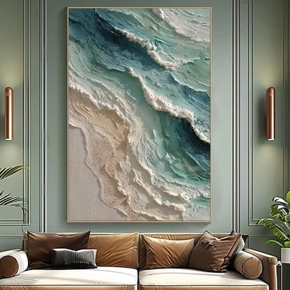 AQUAMARINE RUSH: Textured Impasto Ocean Wave Painting | Abstract closeup, raised brushwork detail