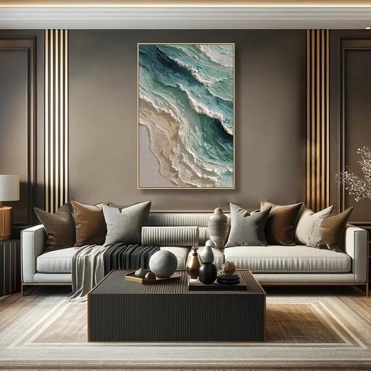 AQUAMARINE RUSH: Textured Impasto Ocean Wave Painting | rolled canvas, ready for custom framing