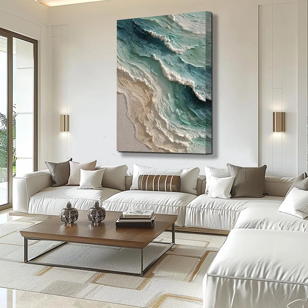 AQUAMARINE RUSH: Textured Impasto Ocean Wave Painting | blue palette, original Hand-painted on premium stretched canvas using artist-grade oils; rich layered surface combines smooth gradients with ...