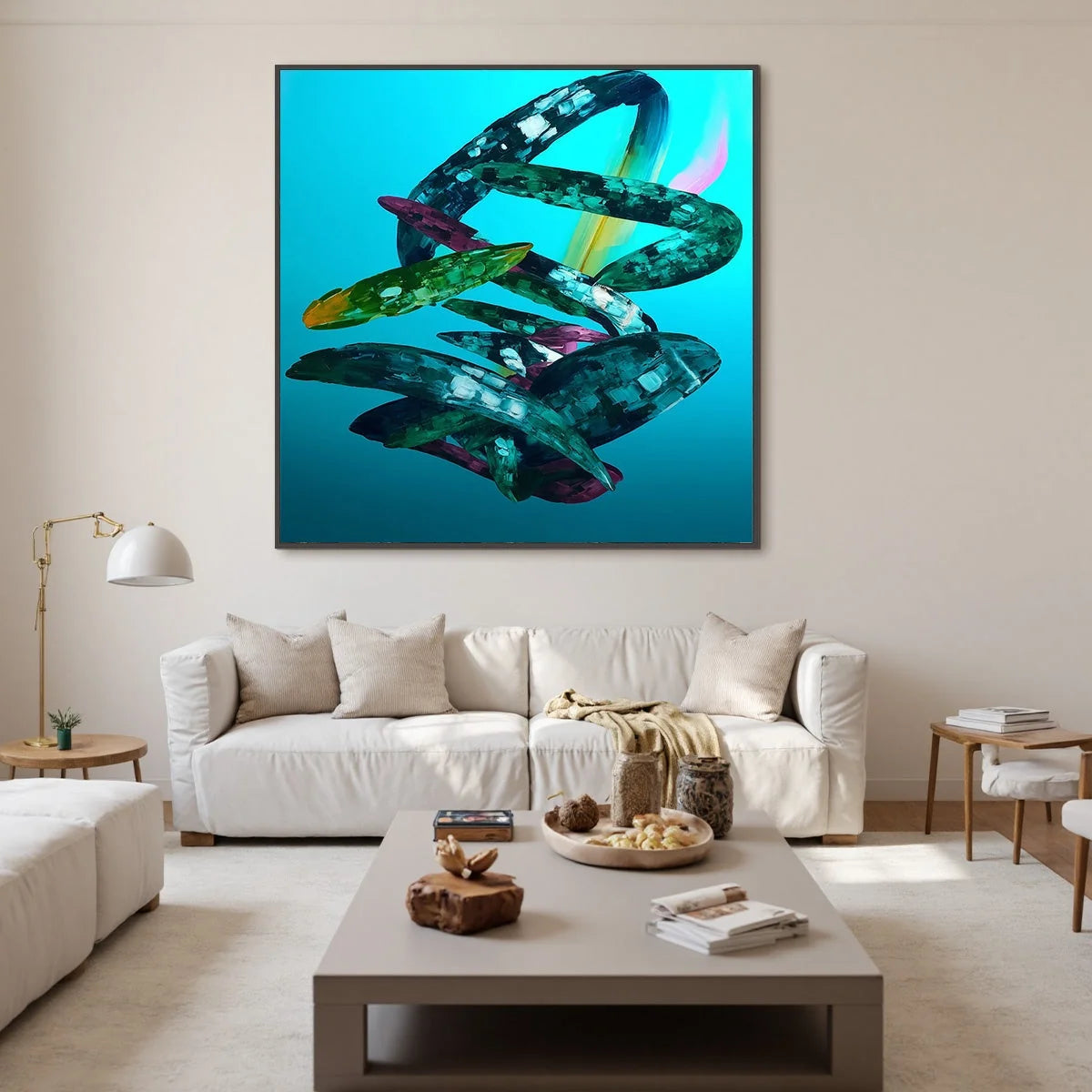AQUAMARINE WHIRL: Textured Abstract Oil Painting in Turquoise | Abstract closeup, raised brushwork detail