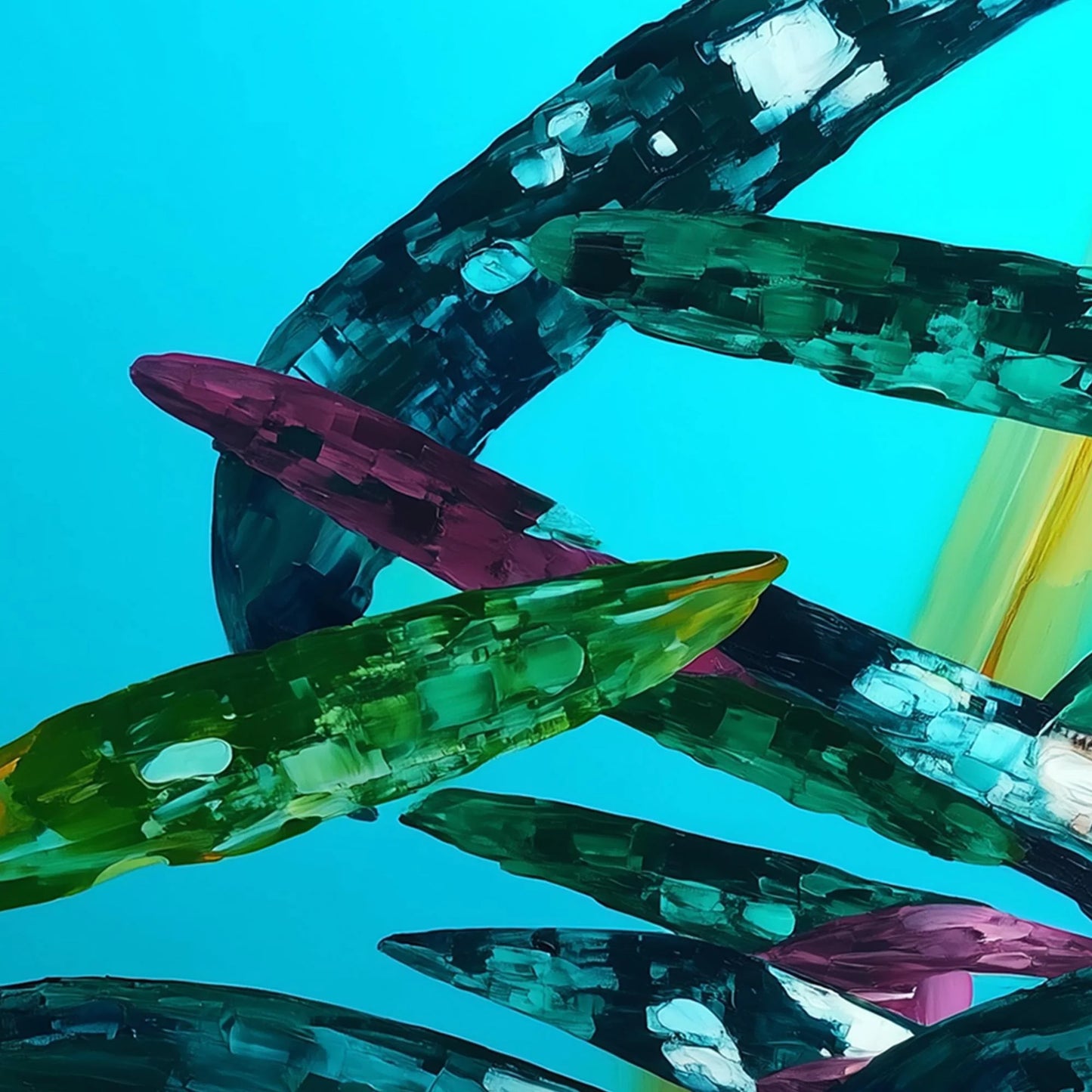 AQUAMARINE WHIRL: Textured Abstract Oil Painting in Turquoise | gold frame stretched on neutral wall