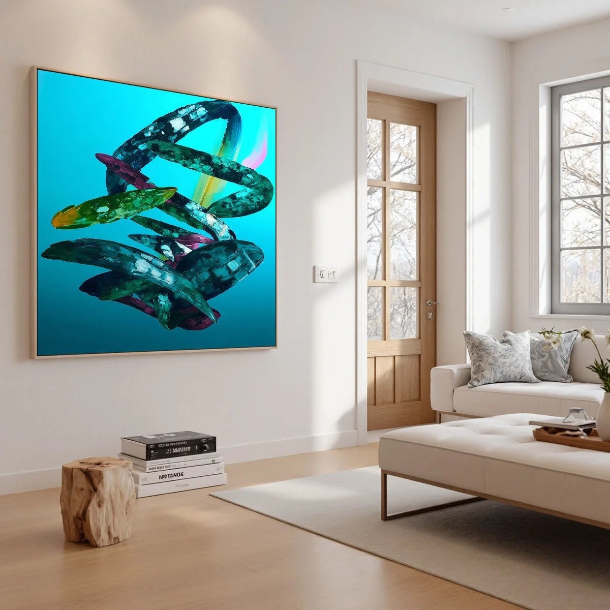 AQUAMARINE WHIRL: Textured Abstract Oil Painting in Turquoise | rolled canvas, ready for custom framing