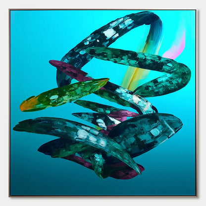 AQUAMARINE WHIRL: Textured Abstract Oil Painting in Turquoise | hanging in AQUAMARINE WHIRL: Textured Abstract Oil Painting in Turquoise featuring layered textured brushwork in refined tones; abstr...