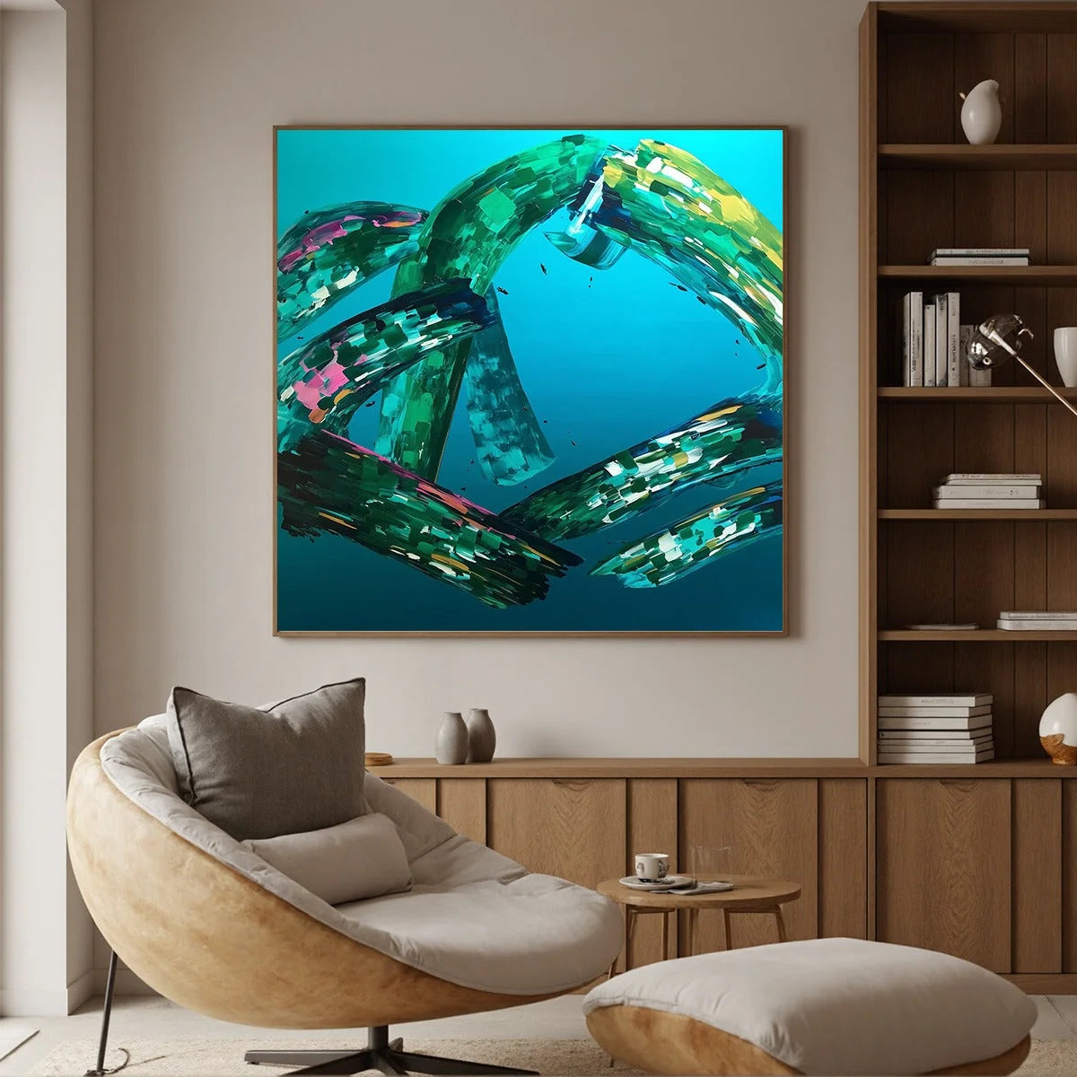 AQUAMARINE WHIRL: Textured Abstract Turquoise Oil Painting | Abstract closeup, raised brushwork detail