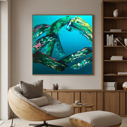 AQUAMARINE WHIRL: Textured Abstract Turquoise Oil Painting | Abstract closeup, raised brushwork detail