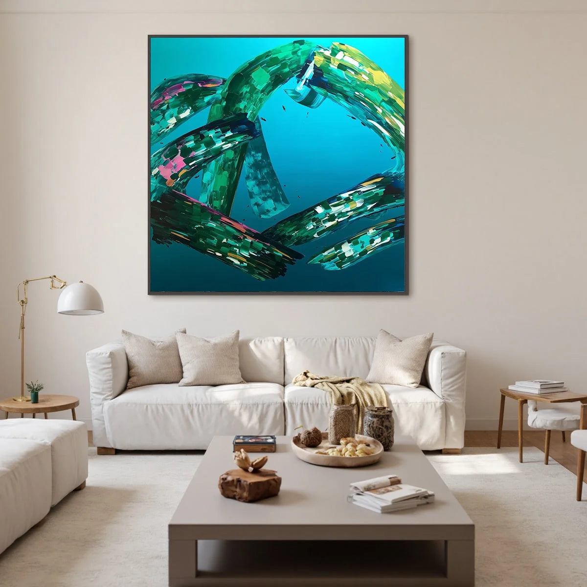 AQUAMARINE WHIRL: Textured Abstract Turquoise Oil Painting | rectangular format, hand-painted canvas edge