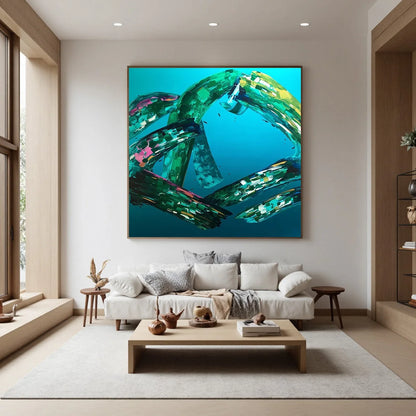 AQUAMARINE WHIRL: Textured Abstract Turquoise Oil Painting | rolled canvas, ready for custom framing