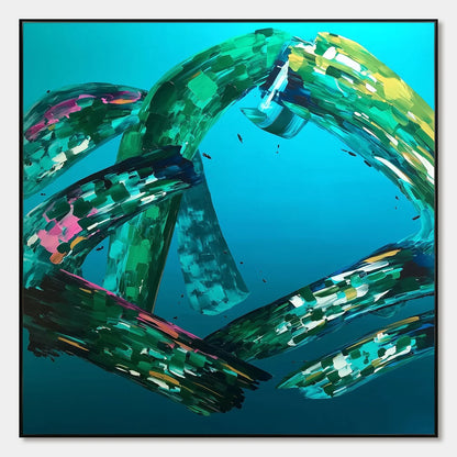 AQUAMARINE WHIRL: Textured Abstract Turquoise Oil Painting | hanging in AQUAMARINE WHIRL: Textured Abstract Turquoise Oil Painting featuring layered textured brushwork in refined tones; abstract co...