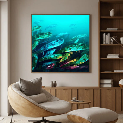 AQUATIC DREAM: Textured Abstract Teal and Green Oil Painting | rectangular format, hand-painted canvas edge