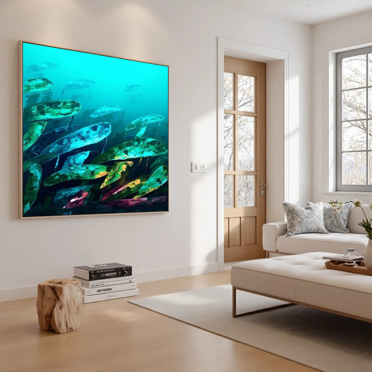 AQUATIC DREAM: Textured Abstract Teal and Green Oil Painting | rolled canvas, ready for custom framing