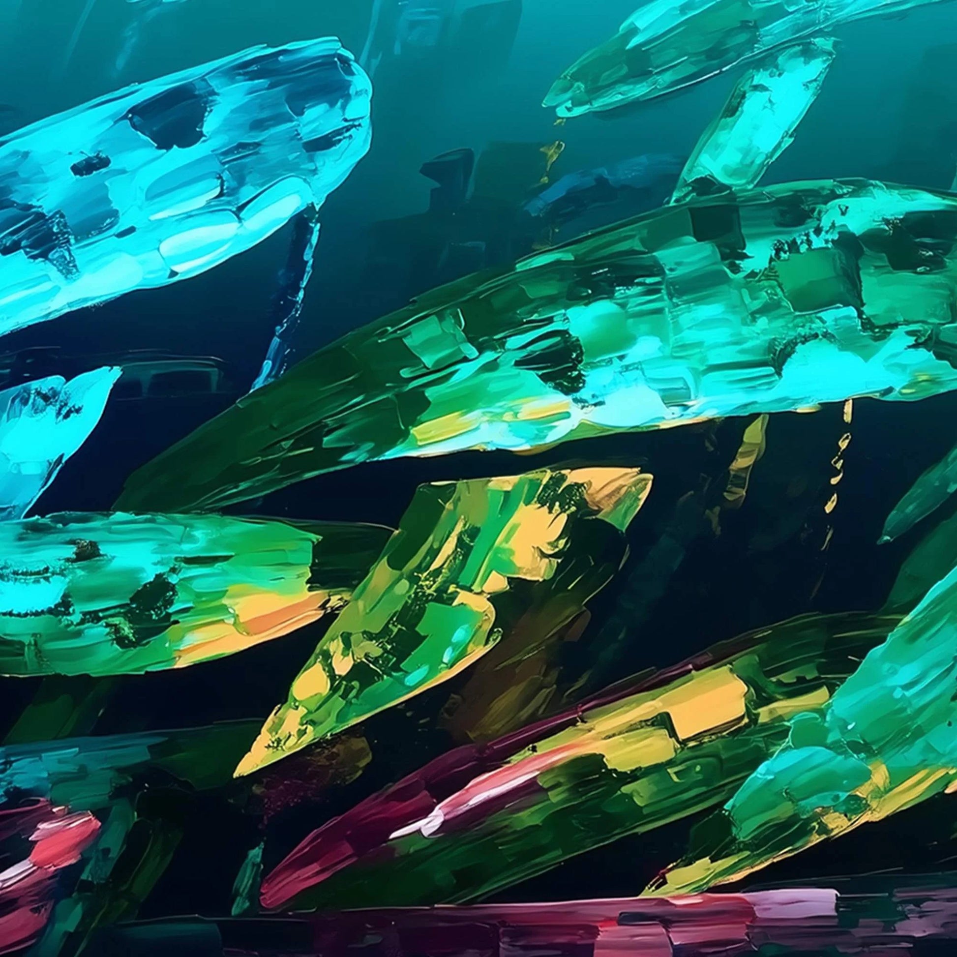 AQUATIC DREAM: Textured Abstract Teal and Green Oil Painting | Abstract mood, soft natural light studio shot